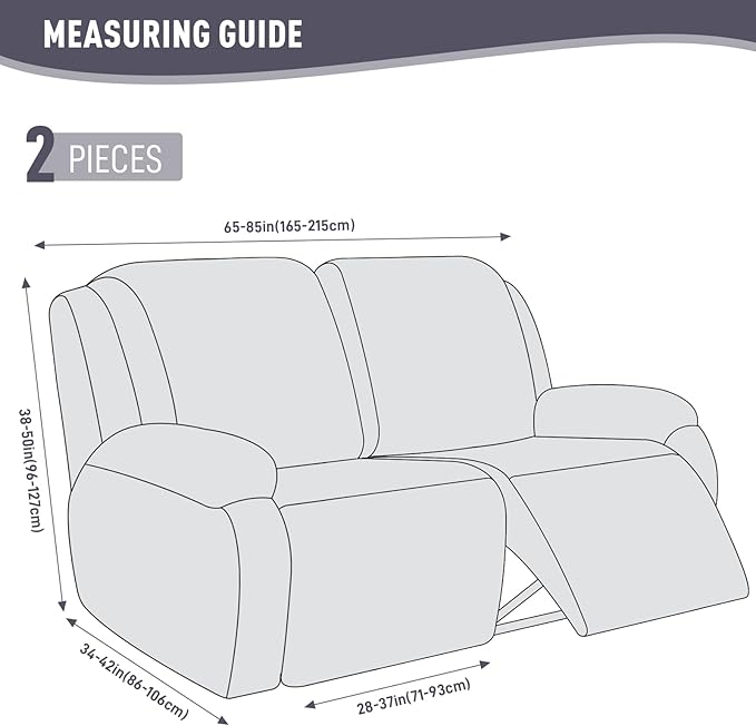 KinCam Recliner Covers, Stretch Reclining Chair Covers, Recliner Sofa Slipcovers Stripe Jacquard Recliner Couch Covers Furniture Protector Covers for Pet Kid (2XL Seater, Light Gray)
