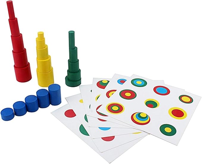 Montessori Colored Cylinders With Control Cards Kids Wooden Knobless Blocks Shape & Color Recognition Material Toys (Colored Cylinders With Control Cards)