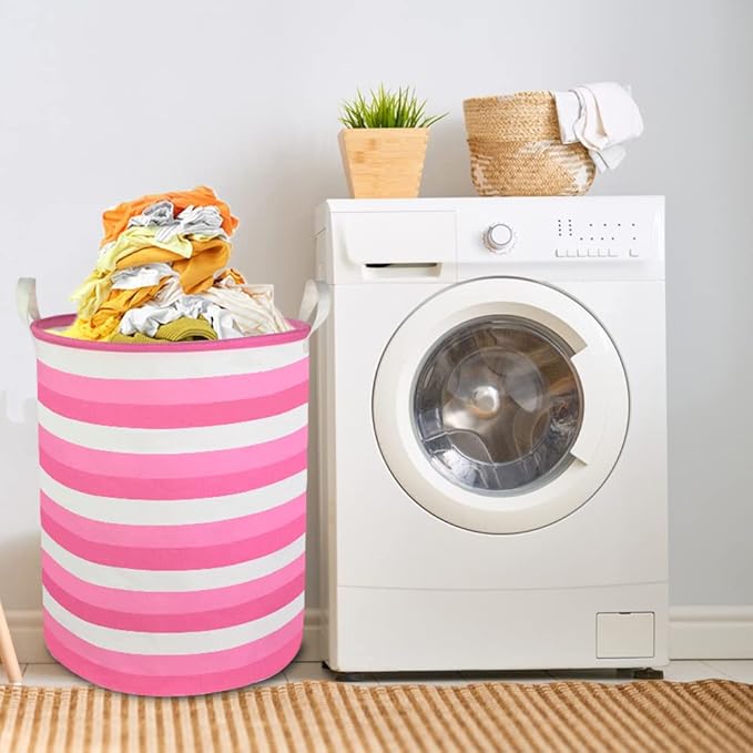CLOCOR Pink Laundry Basket,Baby Girl Clothes Hamper for Nursery,Collapsible Toy Storage Bin with Handles, Room Decor,Waterproof Storage Basket(Pink Hamper)