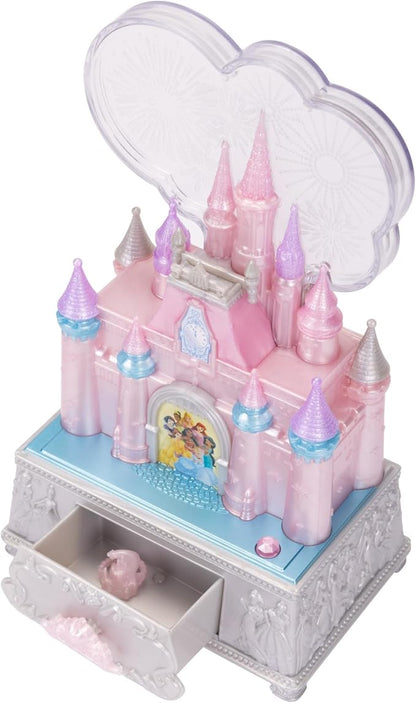 Disney Princess Jewelry Box for Girls Princess Castle Keepsake Jewelry Box with Music & Firework-Like Light Show, Plays Song “A Dream Is a Wish Your Heart Makes”
