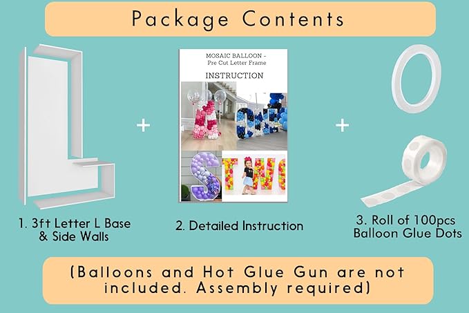 3FT Tall Mosaic Balloon Frame Letters Big Marquee Light Up Letters DIY Kit for Birthday Party Wedding Backdrop Decor Letter L Pre-Cut Foam Board