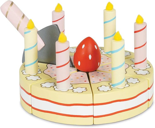 Le Toy Van - Honeybake Childrens Wooden Vanilla Birthday Cake Play Food Pretend Toy | Perfect For Pretend Role Play | Birthday Cake Play Kitchen Role Play Toy (TV273)