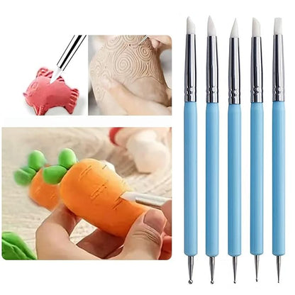9Pcs Clay Sculpting Tool Set, Blue Dual-Ended Silicone Clay Brushes & Ball Stylus Tools, Professional Polymer Clay Kit for Sculpting, Texturing & Detailing, Ideal for Pottery, Ceramic & DIY Crafts