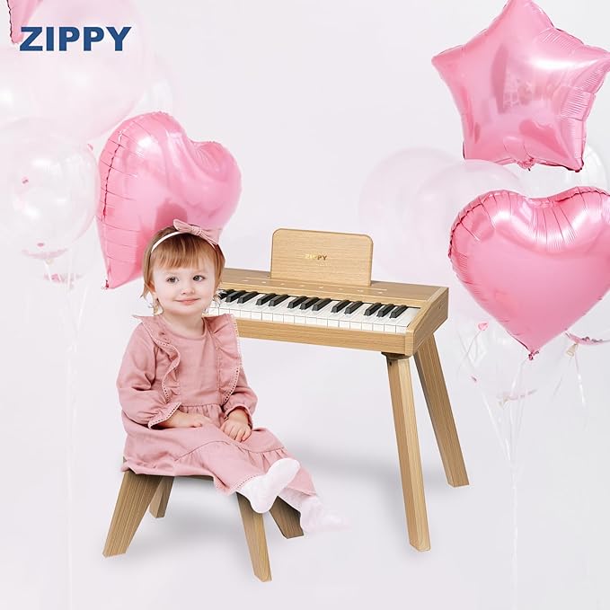 ZIPPY Kids Piano Keyboard, 37 Keys Digital Piano for Kids, Touch Sensitive Control Panel, Built-in Songs, Volume Adjustable, Music Educational Instrument Toy, Wood Piano for 3+ Girls and Boys