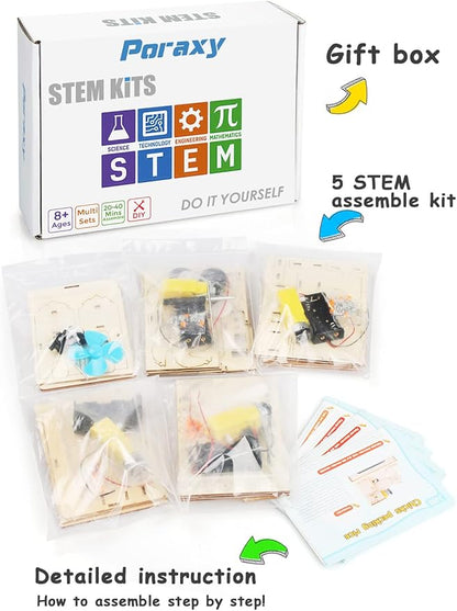 Poraxy 5 Set STEM Kits for Kids Ages 8-10, Toys for Ages 8-13, 3D Wooden Puzzles, Educational Engineering Arts Crafts Science Building Kits, Gifts for Boys and Girls 7 8 9 10 11 12 13 Year Old