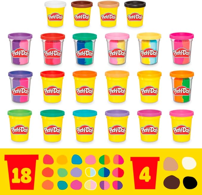 Play-Doh 22 Pack Ultimate Color Variety, Bulk Assorted Colors, 2 & 4 Ounce Modeling Compound Cans, Kids Arts & Crafts, Preschool Toys for 2 Year Old Girls & Boys & Up (Amazon Exclusive)