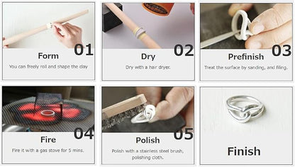 Clay Art Art Silver Starter Set Silver 10g with Recipe, DVD, Tools, Silver 5g Increase Japan Import with Kanji Love Sticker, 8.81 x 8.18 x 2.55 in