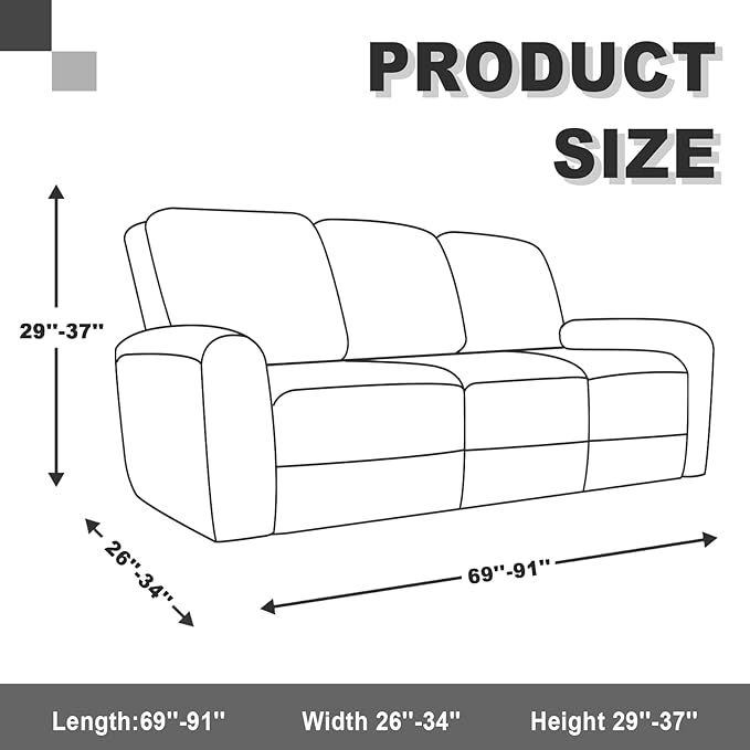 Stretch Jacquard Recliner Sofa Covers 3 Seat Soft Recliner Chair Covers Sofa Slipcover with Pocket and Elastic Bottom Furniture Protector for Kid,Pets（Checks,Navy Blue）