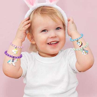 5pc Colorful Unicorn Bracelet, Little Girl Animal Bracelets, Teens Kids Owl Pendant Beaded Bracelet Girl Party Favor Pretend Play Bracelet