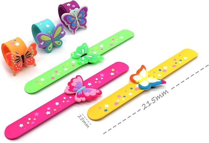 Butterfly Theme Slap Bracelets Party Favors-Butterfly Silicone Wristbands (6pack) for Boys&Girls Birthday&Butterfly Theme Party Supplies Carnival Prizes Suit Classroom Exchanging Gifts
