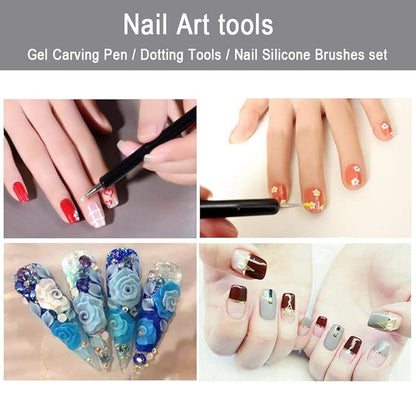 5pcs Nail Art Dotting Tools Pen Dual Head UV Gel Carving Pen Nail Silicone Brushes Set Pottery Clay Sculpting Modeling Painting Drawing Tool DIY Art Craft (Black)