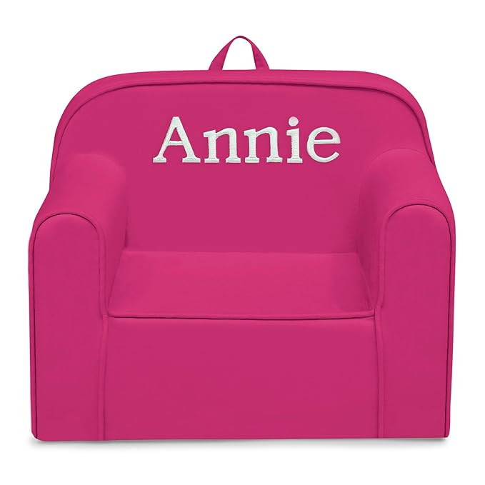 Delta Children Personalized Cozee Chair - Customize with Name – Foam Kids Chair for Ages 18 Months and Up, Hot Pink