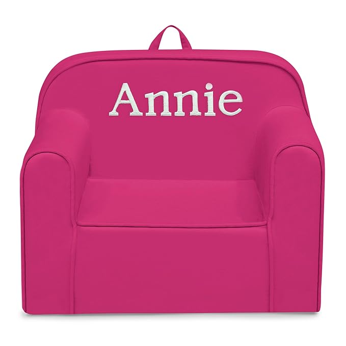 Delta Children Personalized Cozee Chair - Customize with Name – Foam Kids Chair for Ages 18 Months and Up, Hot Pink