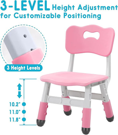 Kids Chair Height Adjustable Toddler Chair Max Load 220LBS Plastic Indoor Outdoor Chair for Children Age 1-6 School Home Daycare Use Pink