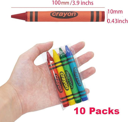 Lucky Art 10 Sets of 4 Packs (40 count) Large Size Crayons - Mini Crayon Packs Non-Toxic Crayons; Crayons in bulk for Kids Party Favors, School Supplies for Teachers & Travel Crayons