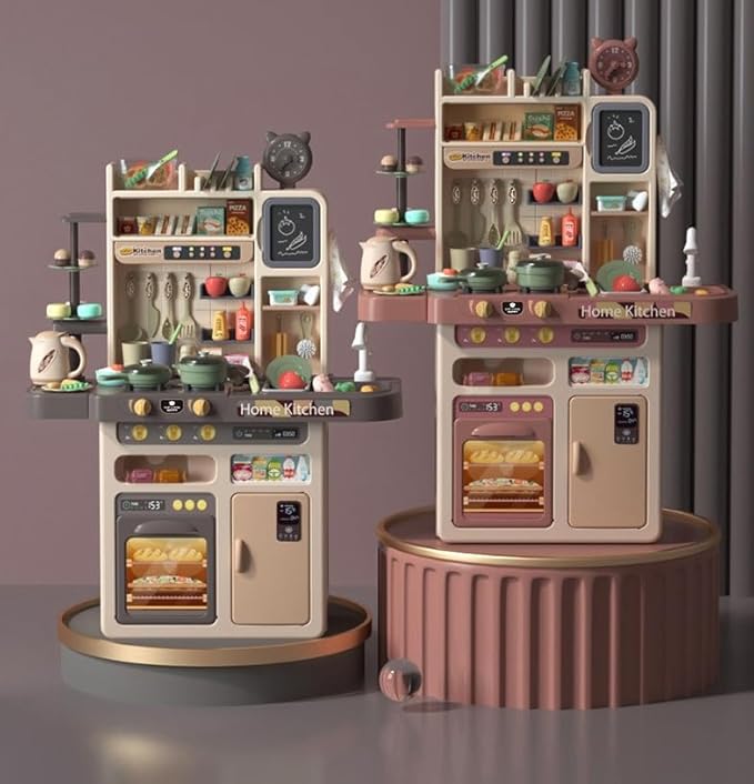 Serena & Jewel Kit - Kitchen Playset Pretend Food - Toy Accessories Set w/Real Sounds & Light, Play Sink, Cooking Stove with Efflunent,88 PCS for Toddlers Kids , Girls & Boys（3-10 Years） (Blue)