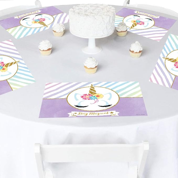 Big Dot of Happiness Rainbow Unicorn - Paper Magical Unicorn Birthday Party Coloring Sheets - Activity Placemats - Set of 16