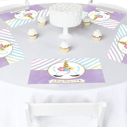Big Dot of Happiness Rainbow Unicorn - Paper Magical Unicorn Birthday Party Coloring Sheets - Activity Placemats - Set of 16