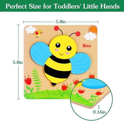 Dreampark Wooden Puzzles for Toddlers Ages 1-3, Montessori Toys for 1 2 3 Years Old Girls Boys Baby Kids Puzzle Learning Educational Christmas Birthday Gifts Toys 6 Pack Animal Jigsaw Puzzle