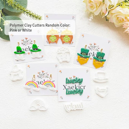 St. Patrick's Day Polymer Clay Cutters Set - 12pcs Lucky Shamrock Leprechaun Shapes for DIY Earring Jewelry Making, Soft Clay Crafts & Holiday Supplies