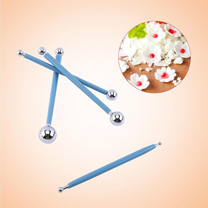 Modeling Ball Tools Set for DIY Ceramics & Sugar Flower Crafts – Double-Ended Clay Sculpting Tools with 8 Sizes – Metal Ball Fondant Cake Decorating Pens for Baking, Nail Art & Air Dry Clay (4pcs)