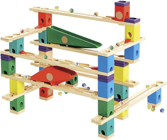 Hape Wooden Quadrilla Marble Run Vertigo Construction with Instruction| 134-PIECE STEM Educational Learning Toys for Kids