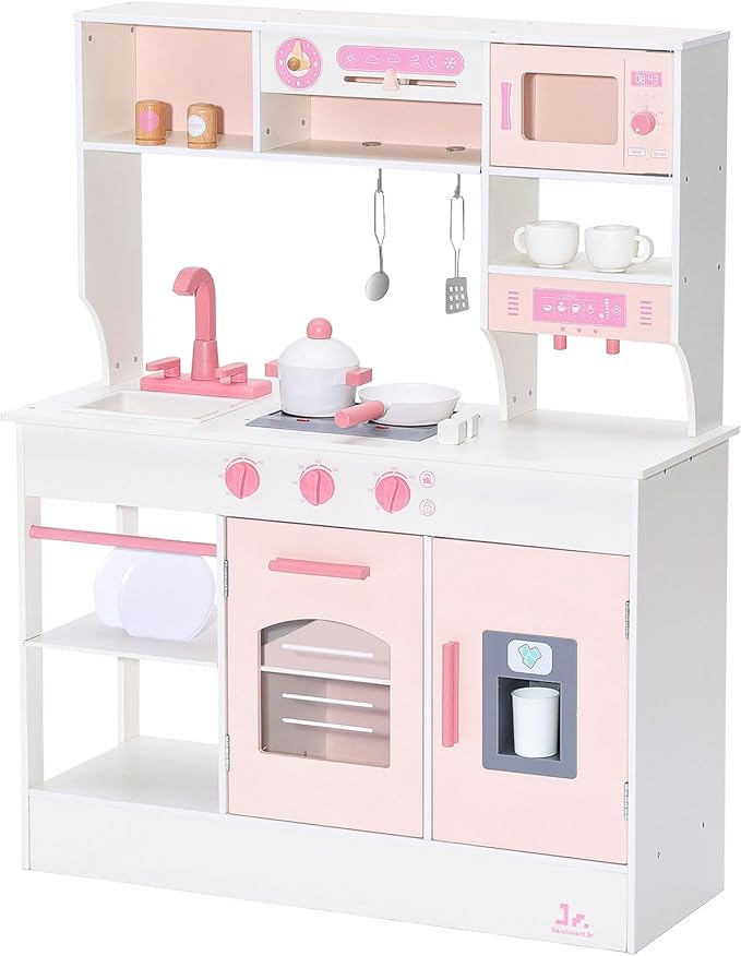 SainSmart Jr. Wooden Play Kitchen for Kids - Interactive Toy Kitchen Set with Storage & Features, Ideal Gift for Ages 3+
