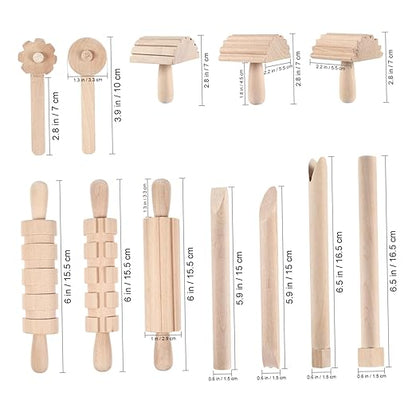 Garneck 12Pcs Clay Sculpting Tools Set Wooden Plasticine Molding Tools with Rolling Pins Stamps Modeling Accessories for Kids DIY Pottery and Handcrafts