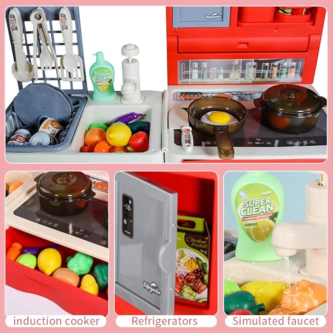Kitchen Play Set for Kids - 49PCS Pretend Cooking Playset Accessories with Pot and Pan,Dish Rack,Play Sink,Pretend Play Food Toys with Baby&Toddler-Educational Gift for 3 4 5 6 Ages Girls&Boys