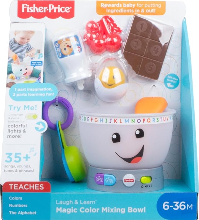 Fisher-Price Baby Learning Toy Laugh & Learn Magic Color Mixing Bowl with Pretend Food Music & Lights for Ages 6+ Months