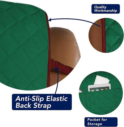 PureFit Reversible Quilted Sofa Cover, Water Resistant Slipcover Furniture Protector, Washable Couch Cover with Non Slip and Elastic Straps for Kids, Dogs, Pets (Oversized Recliner, Green/Red)