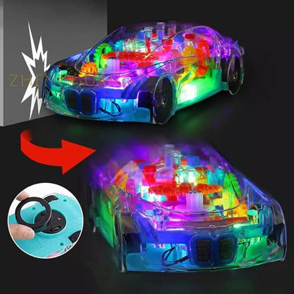 Transparent Sensory Gear Toy Car for Kids, Bump & Go Toy Car with Colorful Moving Gears, Music & LED Lights, Interactive Light Up Toys for Toddlers, Boys & Girls, Great Birthday Gift