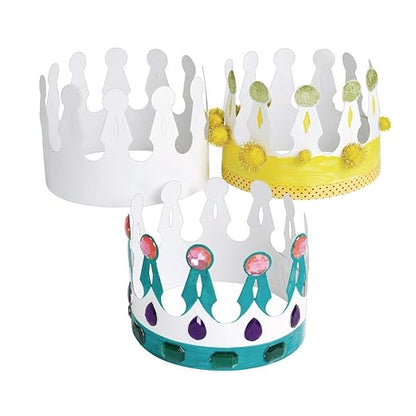 Colorations DIY Cardstock White Crowns, Set of 24, Sturdy, Adjustable, for Kids, Dramatic Play, Pretend Play, Princess, Party, Arts & Crafts, Craft Activity