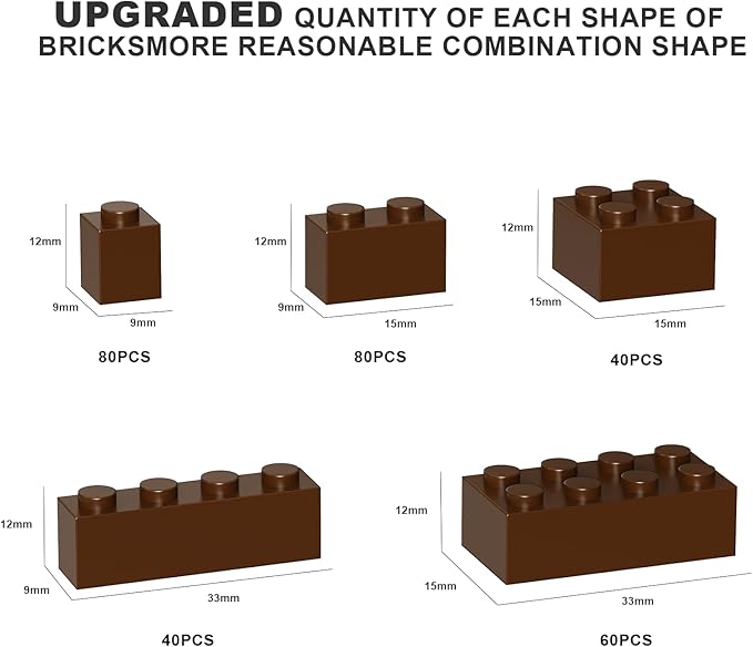 300 Pcs Classic Building Bricks, Brown Bulk Bricks,Compatible with Major Brands Parts and Pieces, Creative Building Block Toys for Boys Girls Ages 6 7 8 9 10 Year Old