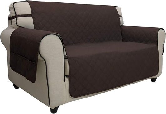 Easy-Going Sofa Slipcover Loveseat Cover Waterproof Couch Cover Washable Sofa Cover for 2 Cushion Couch Non-Slip Fabric Furniture Protector with Pocket for Pets Kids Dog Cat (Loveseat, Chocolate)