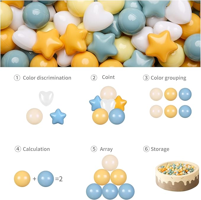 GOGOSO Ball Pit Balls,Plastics Balls for Ball Pit, Stars Hearts Shape for PastelBall for Toddlers Kids