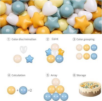 GOGOSO Ball Pit Balls,Plastics Balls for Ball Pit, Stars Hearts Shape for PastelBall for Toddlers Kids