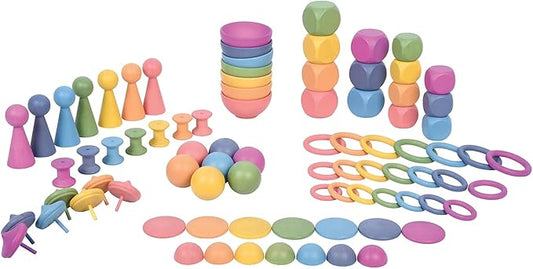 TickiT Rainbow Wooden Super Set - Set of 84 - 12 Different Shapes in 7 Colors - Loose Parts Play Set for Babies and Toddlers 10m+ - Inspire Curiosity and Open-Ended Play