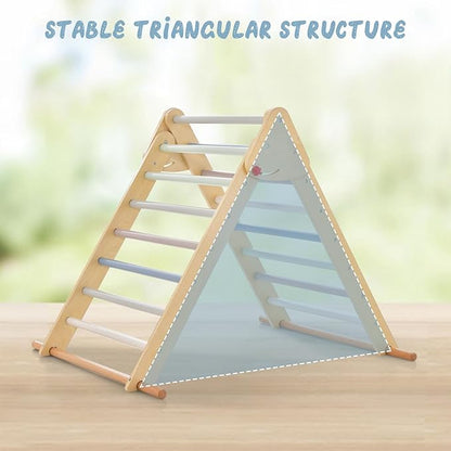 OLAKIDS Pikler Triangle Set 3 in 1 Climbing Toys for Toddlers Foldable Wood Montessori Baby Jungle Gym with Ramp Ladder Slide Kids Indoor Playground Activity Play Structure