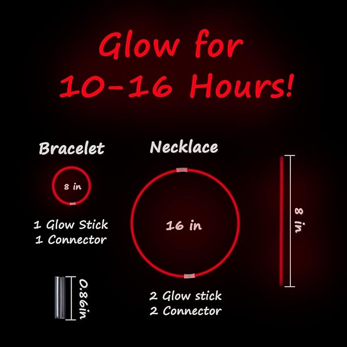 75 Glow Sticks Bracelets and Necklaces, 8'' Glowsticks Bulk Pack Bright Glow in the Dark Party Supplies for Kids (Red)