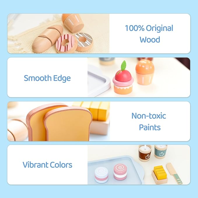 Breakfast Toy Set,Wooden Food Toys Play Food Sets for Kids Kitchen, Wooden Play Food,Pretend Food Toy Food Set,Breakfast Toy Set,Non-Toxic Breakfast Wooden Play Set Birthday