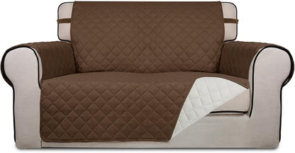 PureFit Reversible Quilted Sofa Cover, Water Resistant Slipcover Furniture Protector, Washable Couch Cover with Non Slip and Elastic Straps for Kids, Dogs, Pets (Loveseat, Coffee/Ivory)