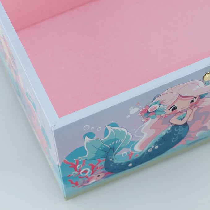 RR ROUND RICH DESIGN Kids Musical Jewelry Box for Girls Include Pretty Jewelry Set with Cute Mermaid Theme - Beautiful Dream Tune Blue