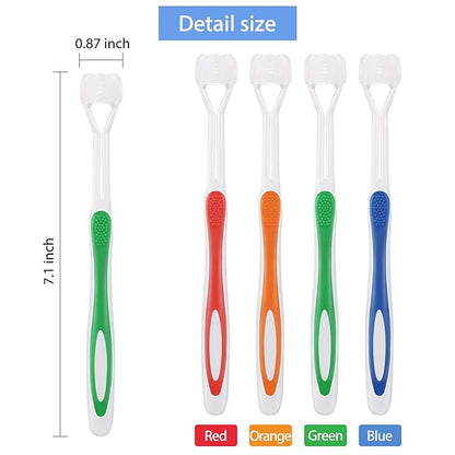 Boao 4 Pieces Three Sided Toothbrush Autism Sensory Toothbrush Bristle Travel Brush for Kids Complete Teeth Gum Care Good Angle Clean Tooth, Soft and Gentle(Green, Blue, Yellow, Red)