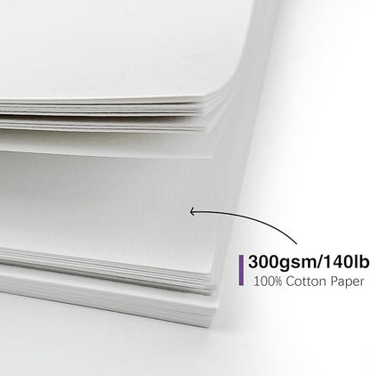 30 Pack Blank Foldable Watercolor Cards with Envelopes 4"x6", 10 Sheets Watercolor Postcards, 140lb/300gsm Heavyweight 100% Cotton Cards for Painting, Greeting, Birthday Valentine