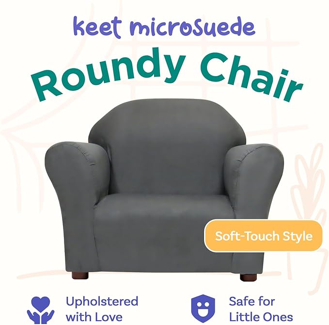 Keet, Roundy Child Size Chair, Microsuede, Comfortable and Durable Kids Chair, Toddler Couch Easy to Coordinate, Toddler Sofa Couch for Girls and Boys, Kids Couch Chair, Ages 2-5 Years, Charcoal