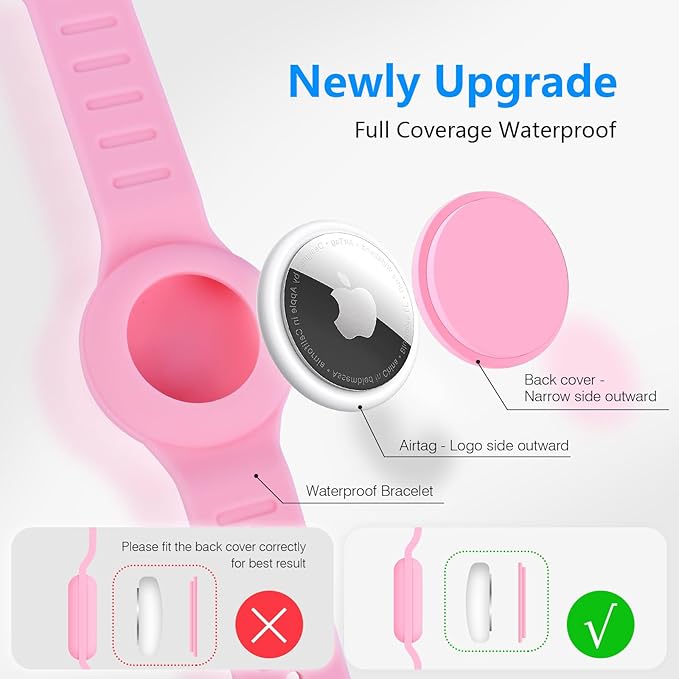 Waterproof for Airtag Bracelet for Kids, Cute Cartoon Air Tag Holder Wristband with Hidden Design, Soft Silicone Airtag Case for Child, Navy Blue