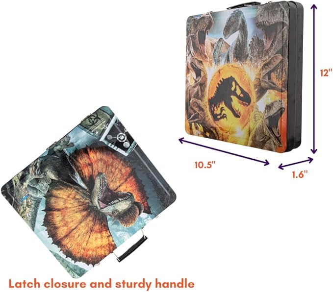 Innovative Designs Jurassic World Deluxe Activity Set for Kids with Carrying Tin, Coloring Sheets, Stickers, & Art Supplies, 500+ Pieces