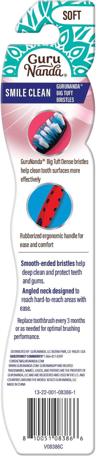GuruNanda Smile Clean Toothbrush - Big Soft Bristles - Helps Clean Plaque, Whitens Teeth, and Aids in Fresh Breath – BPA-Free Brush for Adults & Kids - 1 Count (Pack of 5)
