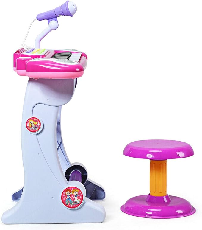 Costzon 37-Key Kids Piano Keyboard Toy, Toddler Electronic Musical Instrument Educational Toy w/Microphone, Multiple Sounds, Record Playback, Lights & Stool, Birthday Gift for Girls Boys Age 3+, Pink